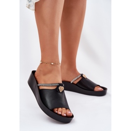 S.Barski Zapatillas de cuero para mujeres con una correa decorativa KV51-034 Negro 2