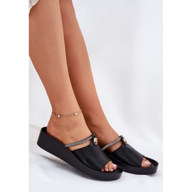S.Barski Zapatillas de cuero para mujeres con una correa decorativa KV51-034 Negro 6