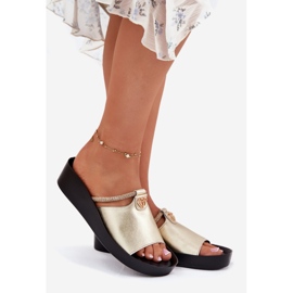 S.Barski Chanclas de cuero para mujeres con una tira decorativa de oro KV51-034 dorado 1