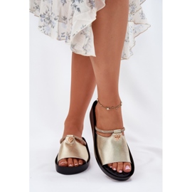 S.Barski Chanclas de cuero para mujeres con una tira decorativa de oro KV51-034 dorado 4