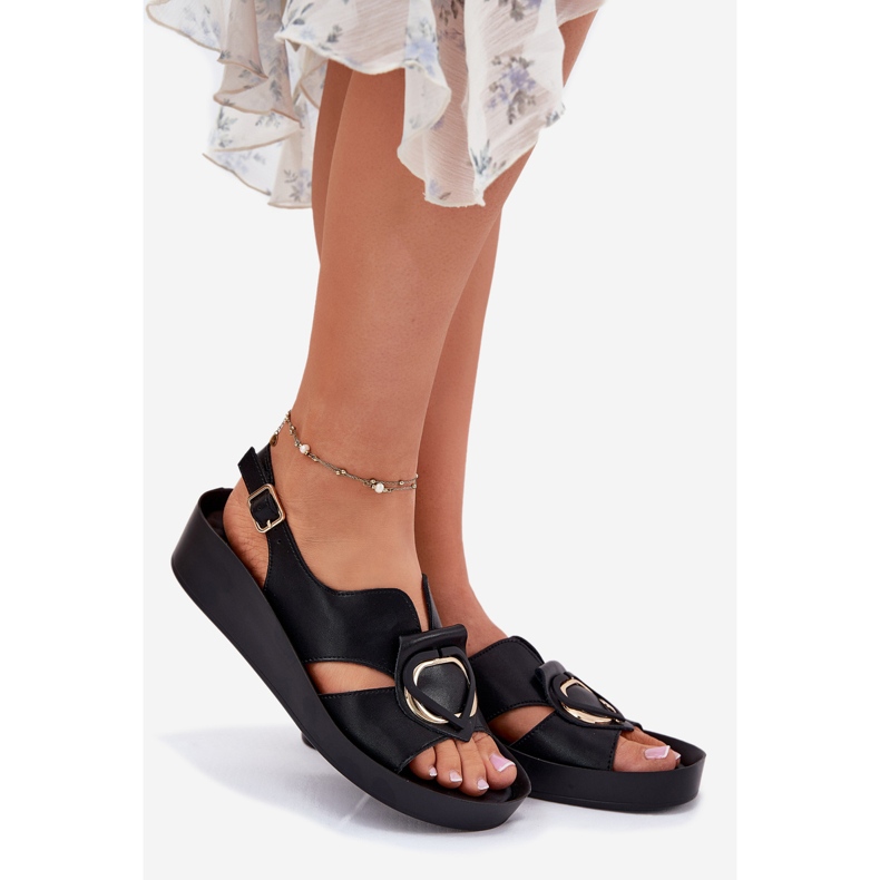 S.Barski Sandalias de cuero para mujeres en Wedge S. Barski KV51-031 Negro 1