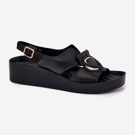 S.Barski Sandalias de cuero para mujeres en Wedge S. Barski KV51-031 Negro 3