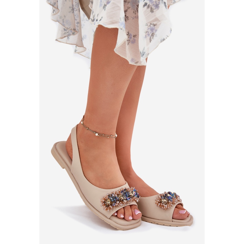 S.Barski Sandalias de mujeres planas con cristales S. Barski KV51-079 beige 1