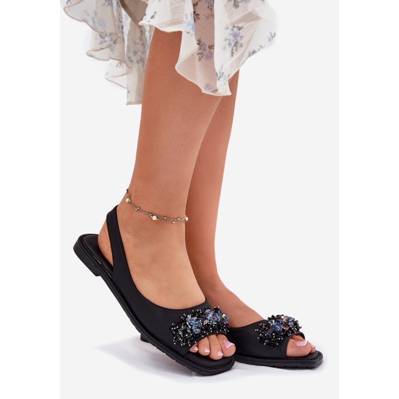 S.Barski Sandalias de mujeres planas con cristales S. Barski KV51-079 Negro 1