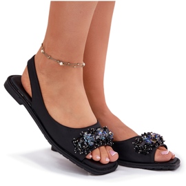 S.Barski Sandalias de mujeres planas con cristales S. Barski KV51-079 Negro 8