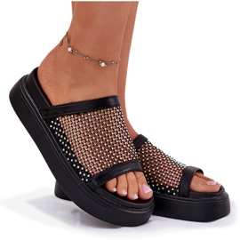 S.Barski Flips de mujeres decoradas en la plataforma con Mesh S. Barski My51-016 Negro 9