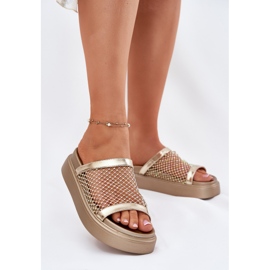 S.Barski Chanclas de mujeres decoradas en la plataforma con malla S. Barski my51-016 Złote dorado 2 S.Barski Chanclas de mujeres decoradas en la plataforma con malla S. Barski my51-016 Złote dorado 2