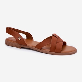 EVento Sandalias planas de Camel con cuero de cuero ecológico marrón 4