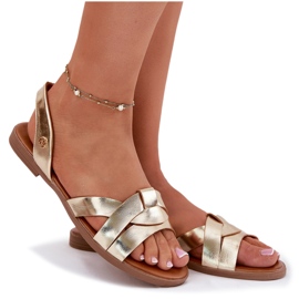 EVento Sandalias de mujer planas con cuero dorado 8