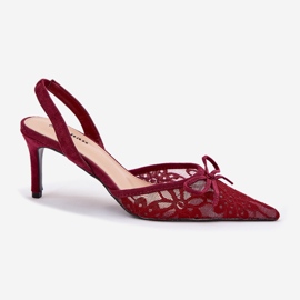Tacones de encaje con un tacón de burdeos abierto rojo 1