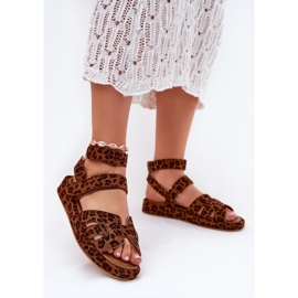 Sandalias de mujeres con leopardo de velcro marrón 2
