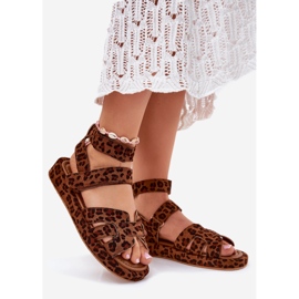 Sandalias de mujeres con leopardo de velcro marrón 1