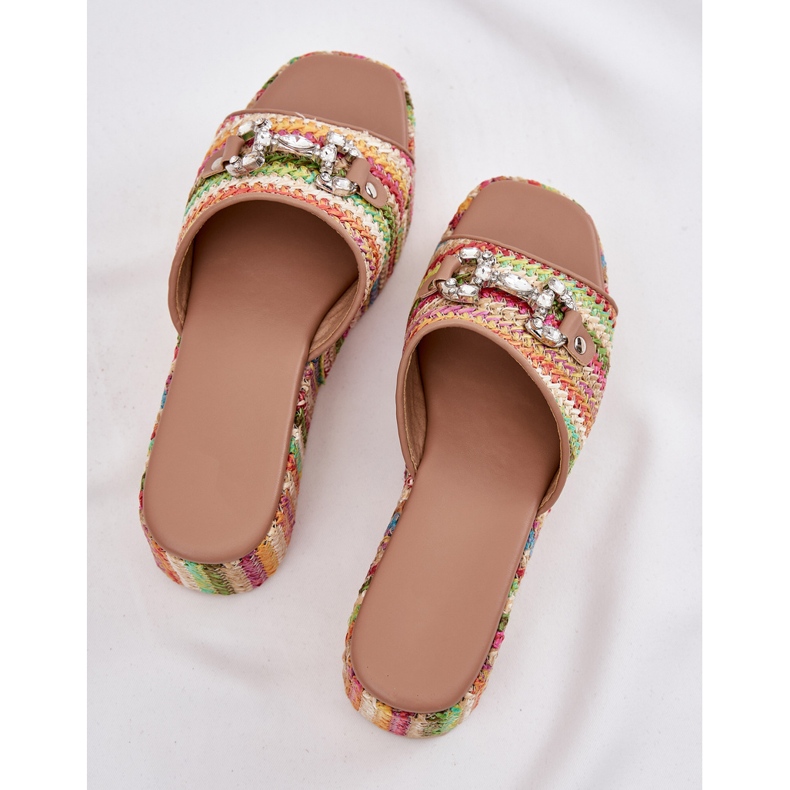 Cuñas para mujeres para cuña con trenza y decoración multicolor 1