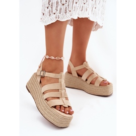 Sandalias para mujeres con rayas y trenza beige 2