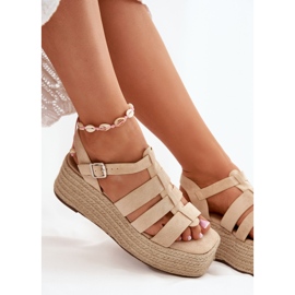 Sandalias para mujeres con rayas y trenza beige 7
