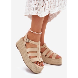 Sandalias para mujeres con rayas y trenza beige 1