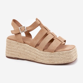 Sandalias para mujeres con rayas y trenza de color caqui beige 4