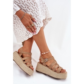 Sandalias para mujeres con rayas y trenza de color caqui beige 7