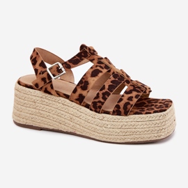 Sandalias para mujeres con rayas y trenza de leopardo marrón 8