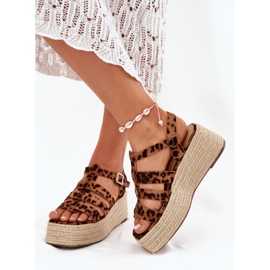 Sandalias para mujeres con rayas y trenza de leopardo marrón 3