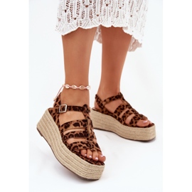 Sandalias para mujeres con rayas y trenza de leopardo marrón 2