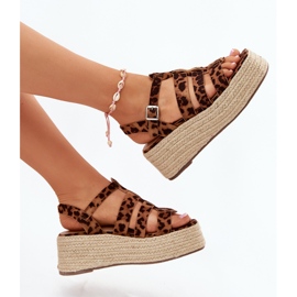 Sandalias para mujeres con rayas y trenza de leopardo marrón 6