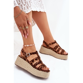 Sandalias para mujeres con rayas y trenza de leopardo marrón 7