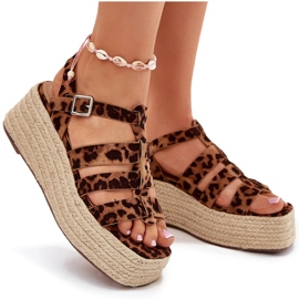 Sandalias para mujeres con rayas y trenza de leopardo marrón 9
