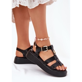 Sandalias de mujeres en la plataforma con un detalle dorado negro 5