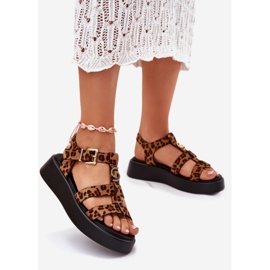 Sandalias para mujeres en la plataforma con un detalle dorado leopardo marrón 1