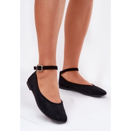 Ballerinas de gamuza ecológica con cinturón y abrazadera negra negro 2