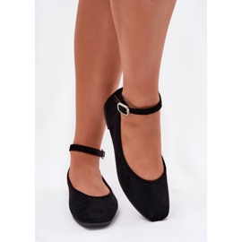 Ballerinas de gamuza ecológica con cinturón y abrazadera negra negro 5