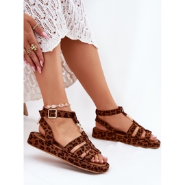 Sandalias para mujeres en la plataforma con un detalle dorado leopardo marrón 6
