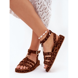Sandalias para mujeres en la plataforma con un detalle dorado leopardo marrón 3