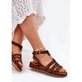 Sandalias para mujeres en la plataforma con un detalle dorado leopardo marrón 7
