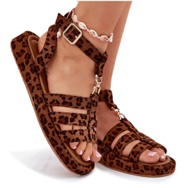 Sandalias para mujeres en la plataforma con un detalle dorado leopardo marrón 9