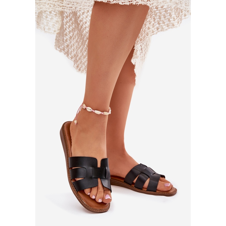 Zapatillas para mujeres con cuero de cuero ecológico negro 1