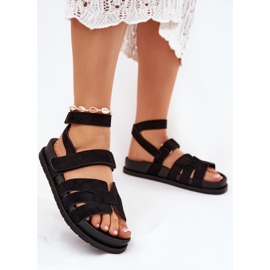 Sandalias para mujeres de ante Eco con velcro negro 2