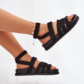 Sandalias para mujeres de ante Eco con velcro negro 5