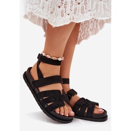 Sandalias para mujeres de ante Eco con velcro negro 1