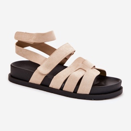 Sandalias para mujeres de ante Eco con velcro beige 5