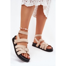 Sandalias para mujeres de ante Eco con velcro beige 7