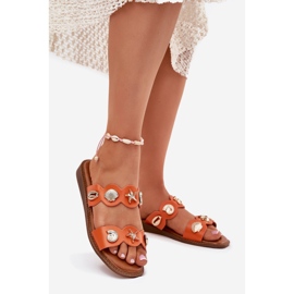 Chanclas para mujeres con alfileres dorados naranja 1