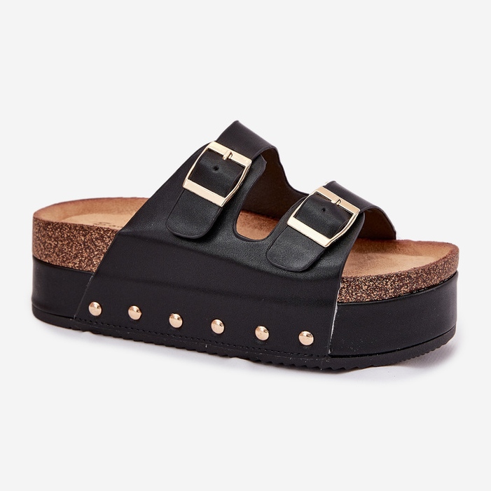 Flip Flip Flip Flip con hebillas en una plataforma masiva negra negro 1