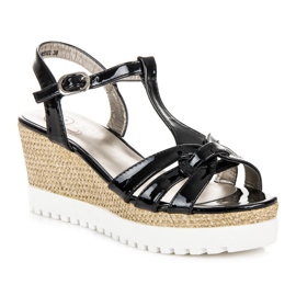 Kylie Sandalias cuña lacada negro 2