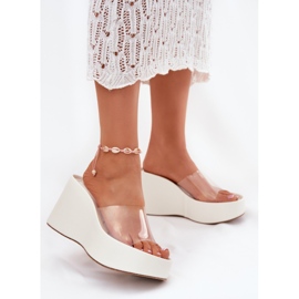 Cuñas de mujeres con cuña con un cinturón blanco transparente 2