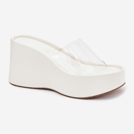 Cuñas de mujeres con cuña con un cinturón blanco transparente 7