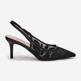 Sandalias de tacones de encaje con un tacón abierto negro 1