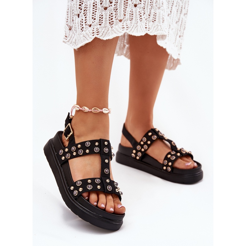 Sandalias de mujeres decoradas en la plataforma Negro 2
