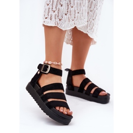 Sandalias para mujeres en la plataforma con rayas negras negro 2